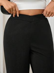 SHEIN Tall CURVE بنطلون فضفاض بلون أحادي للمقاسات الكبيرة، معلم - الأسود - مشاهدة 3