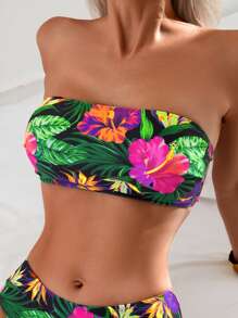 Swim Lushoire Women's Summer Floral Random Print Bandeau Bikini Top, Suitable For Beach Vacation - Multicolor - View 5