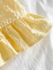 SHEIN Vintaside Kids 女婴花卉纹理面料衬衫，田园风格，可爱时尚，百搭，舒适，适合春夏季 - 黃色 - 查看 9