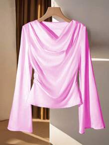 INAWLY Blusa de manga larga de unicolor elegante para ir al trabajo