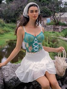 SHEIN 1pc Women's Lace & Mesh Padded Underwire Sexy Bra For Going Out - Multicolor - View 1