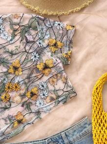Soleia Blusa de mujer con bordado floral, perfecta para el verano
