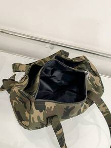 ROMWE Grunge Punk Retro Camouflage & Pentagram Decor Large Capacity Multifunctional Shoulder Bag/Underarm Bag, Y2K Stylish Versatile Tote Bag For Party, Vacation, Social Events, Gathering, Shopping