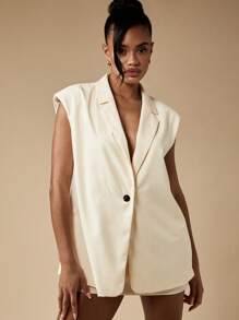 MISSGUIDED Sleeveless Oversized Blazer Vest Professional Business Office Spring Fall Formal Work Interview Suit Jacket Modern Chic Professional Workwear - Yellow - View 1