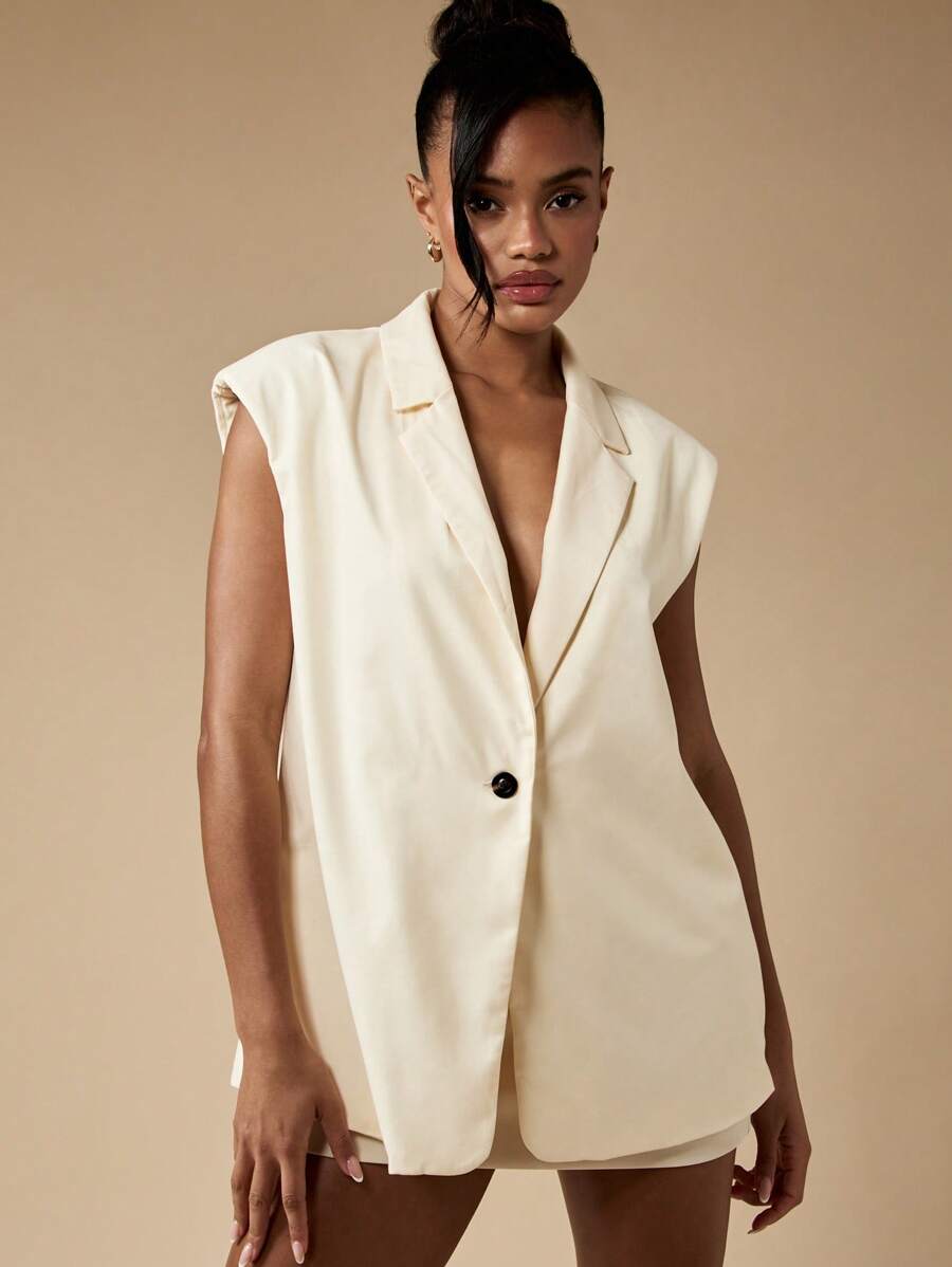 MISSGUIDED Sleeveless Oversized Blazer Vest Professional Business Office Spring Fall Formal Work Interview Suit Jacket Modern Chic Professional Workwear - Yellow - View 1