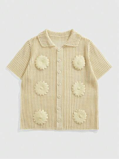 Street Life Cardigan tricoté à simple boutonnage avec applications de couleur unie, manches courtes, pour hommes