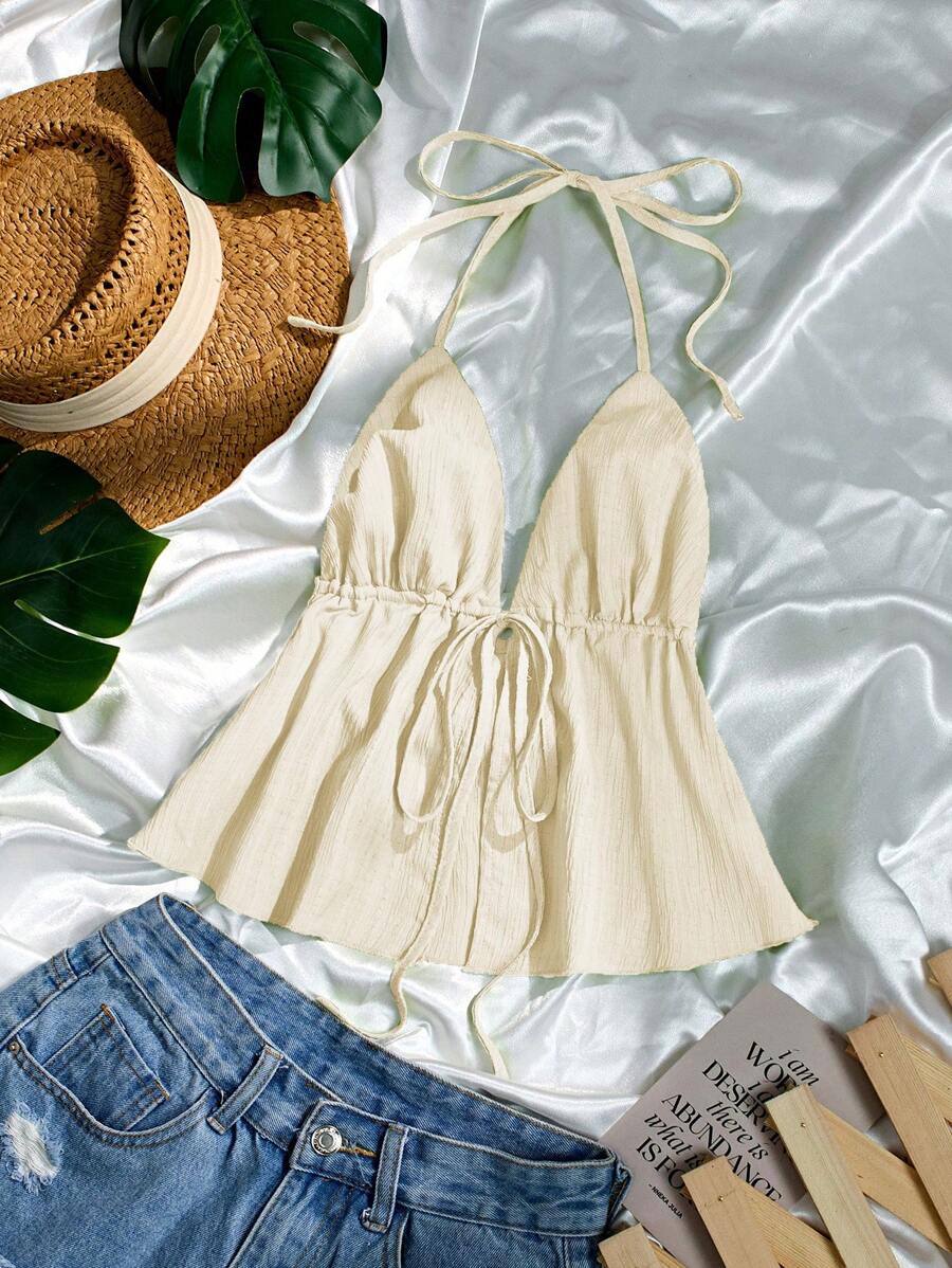 Sunnyshic Top con tirantes y cordón verde para mujer, de primavera y verano - Albaricoque - Ver 1