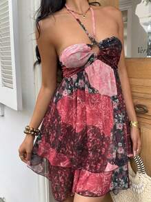SHEIN SunnyBelle Sexy Backless Tie-Up Print Vacation Dress - Multicolor - View 5