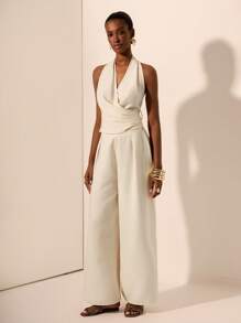 Zivah 2 件套无袖交叉系带露背上衣和阔腿裤套装 - 杏色，休闲夏季服装，适合音乐节、复活节、圣帕特里克节、西部风、游牧风、生日、毕业典礼、学院风、日常穿着、休闲、度假、巡航、海滩、日光浴、时尚、街头风格、婚礼嘉宾、通勤、早午餐、机场 - 杏色 - 查看 8