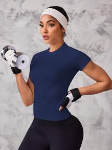 Gameset SHEIN Sport 3 件女式纯色插肩短袖休闲健身运动 T 恤修身衬衫健身衫