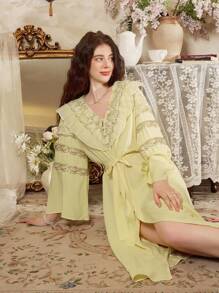 Côtesoire 复古宫廷风格优雅女士长袍 - 黃色 - 查看 5