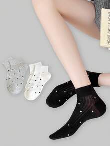 ROMWE Kawaii Calcetines cortos casuales y cómodos con patrón de corazones para mujer - Multicolor - Ver 2