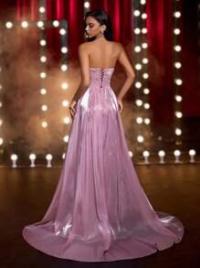 Glamrae 优雅时尚的紫色露肩美人鱼礼服，带有串珠刺绣、可调节系带后背和欧根纱喇叭裙，适合晚宴等正式场合（重型设计） - 紫色 - 查看 5