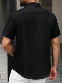Manfinity Homme Men's Plus Size Summer Graphic Print Short Sleeve Single-Breasted Shirt - Black - View 5