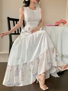 DAZY New Design Niche Mid-Length Lace Ditsy Floral Loose Dress For Women, Spring/Summer - Apricot - View 3