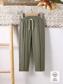 Vintaside Kids Young Boys' Casual Soft Woven Drawstring Pants, Countryside Style, Spring/Summer - Army Green - View 1