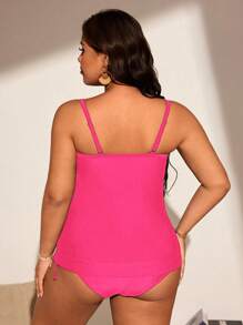 Swim Lushoire Bộ đồ bơi Tankini kiểm soát bụng 2 mảnh cỡ lớn dành cho nữ, tối giản và thường ngày - Màu Hồng Tươi - Xem 2