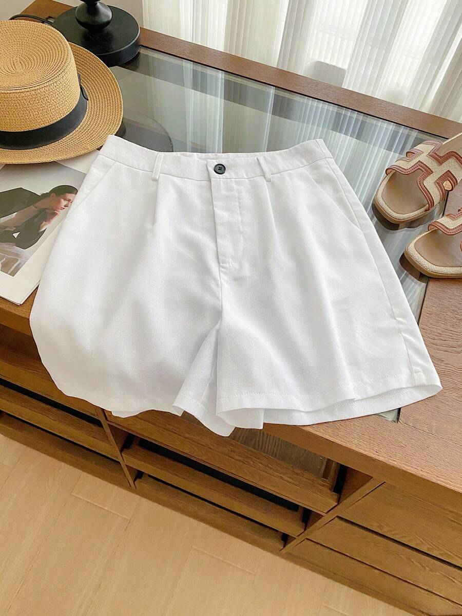 SHEIN Shorts anchos de lino blanco, casuales para mujer en verano - Blanco - Ver 1
