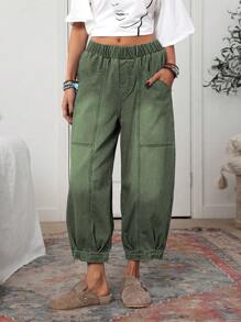 EMERY ROSE Women Casual Elastic Waist Slant Pocket Ankle-Length Jeans - Green - View 6