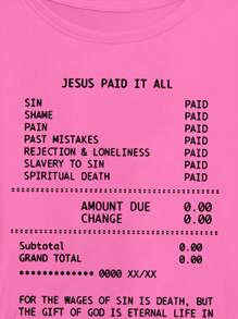 大码女式夏季标语印花短袖休闲圆领T恤 - 玫紅色 - 查看 5