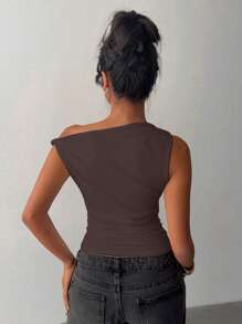 Women's Casual Asymmetrical Neck Top, Solid Color For Summer
