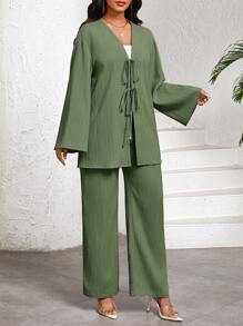 SHEIN Lady 2 Stücke Damen Urlaubs Lässig Einfarbiges Hemd und Hose Set