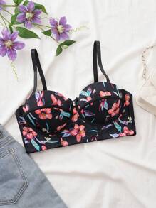 Spicy Aura 1pc Women's Floral Print Bow Decor Sexy Bustier - Multicolor - View 6