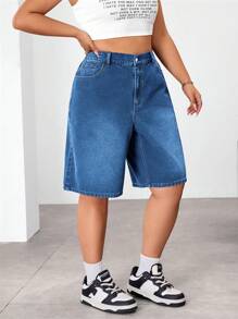 SHEIN ICON Shorts vaqueros de talla grande lavados y sueltos para el verano