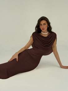 Aloruh Women's Summer Elegant Romantic Fitted Long Dress - Brown - View 5