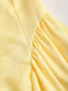 Relinas 早春新款女士方领后背蝴蝶结系带荷叶边休闲户外派对中长连衣裙