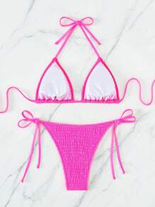 Swim Mod Women's Random Printed Pink Bikini Swimsuit Set, Copyright Purchased For Summer Beach Vacation - Hot Pink - View 3