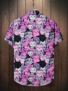 Manfinity Homme Men's Casual Cat Print Button-Down Short Sleeve Shirt Cat Shirts For Men Cat Shirt Men Men S Cat Shirt Cat Shirt Cat Shirts