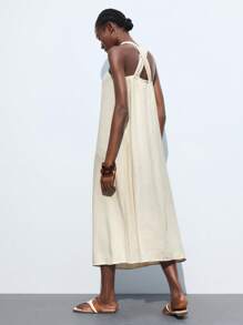 Maija 女式夏季休闲纯色吊带连衣裙 - 杏色 - 查看 2