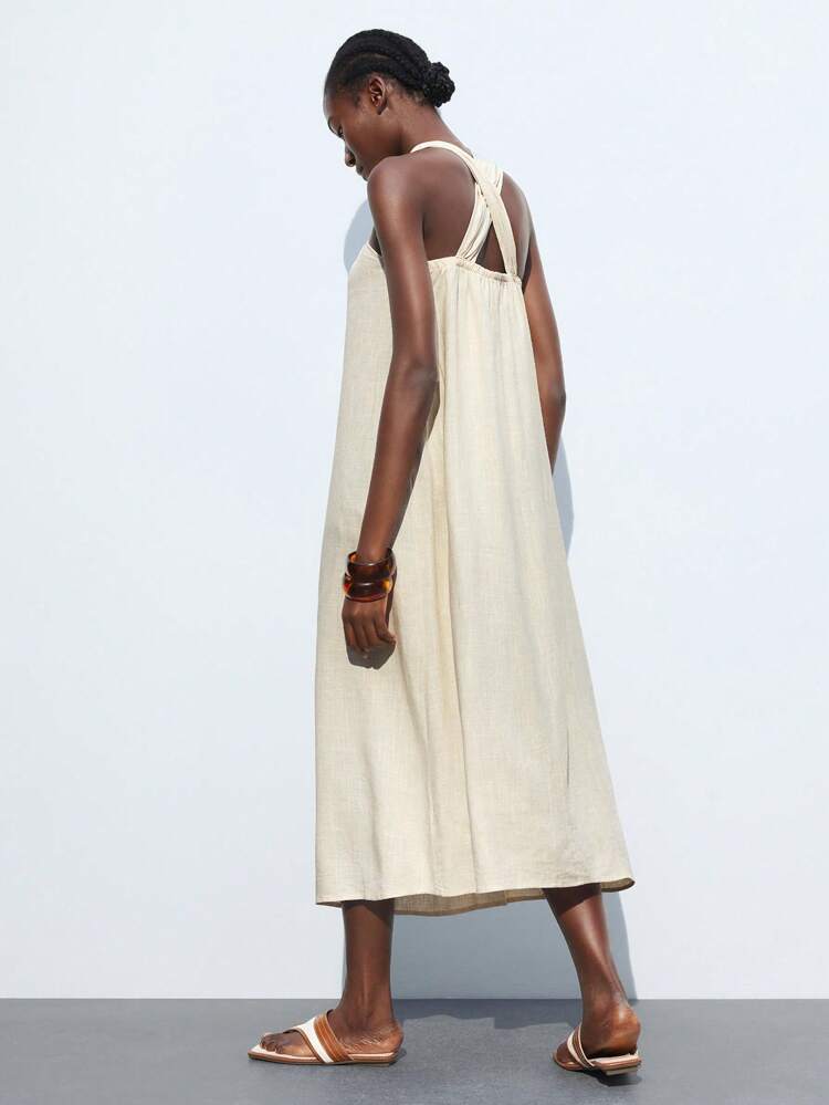 SHEIN Maija Robe d'été casual pour femmes, col ras-du-cou, couleur unie