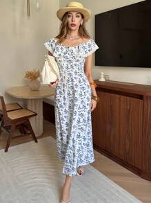 SHEIN Unity Ditsy Floral清新甜美法式浪漫蕾丝女装连衣裙女士夏季连衣裙沙滩度假装 - 彩色 - 查看 5