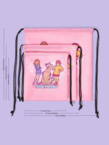 SCOOBY-DOO X SHEIN Túi đựng đồ du lịch họa tiết chữ và hoạt hình, Túi rút nhiều kích cỡ - Nhiều màu - Xem 5