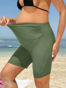 SHEIN Bottom de traje de baño de unicolor de cintura alta para mujeres embarazadas, para vacaciones en la playa