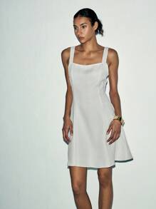 Lumivelle Women Solid Color Simple Sleeveless Casual Dress - Apricot - View 5