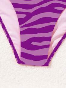 SHEIN Swim 2件組斑馬紋V領比基尼泳衣套裝，適合夏季海灘度假 - 彩色 - 查看 3