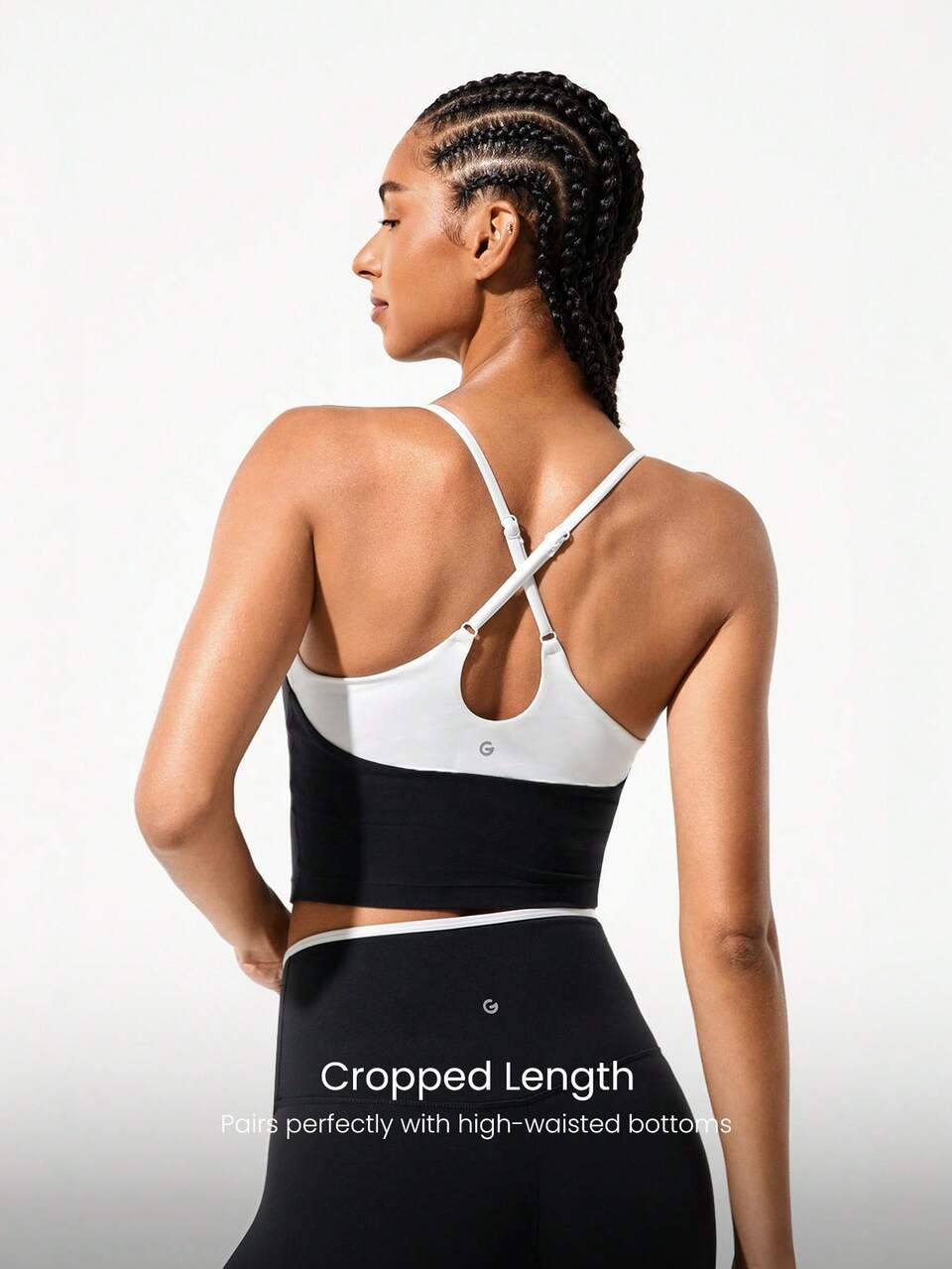 FeatherFit™ Energizer Slim Fit Color Contrast Crossover Straps Low Neckline Cropped Active Tank Yoga Pilates Spring