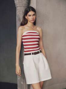 SHEIN Unity Women's Summer Striped Bandeau Casual Versatile Cropped Top - Red and White - View 6