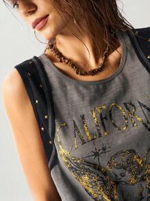 Bohemela 波西米亚风纯色针织无袖圆领女式上衣 - 黑色 - 查看 2