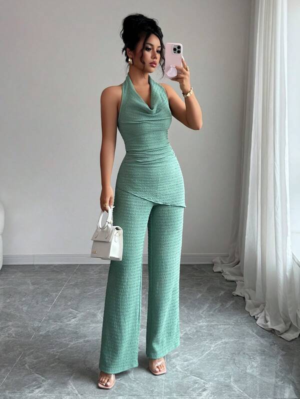 Elenzga 2pcs Tank Top & Slit Neck Blouse Set, Elegant & Refined Minimalist Design For Women