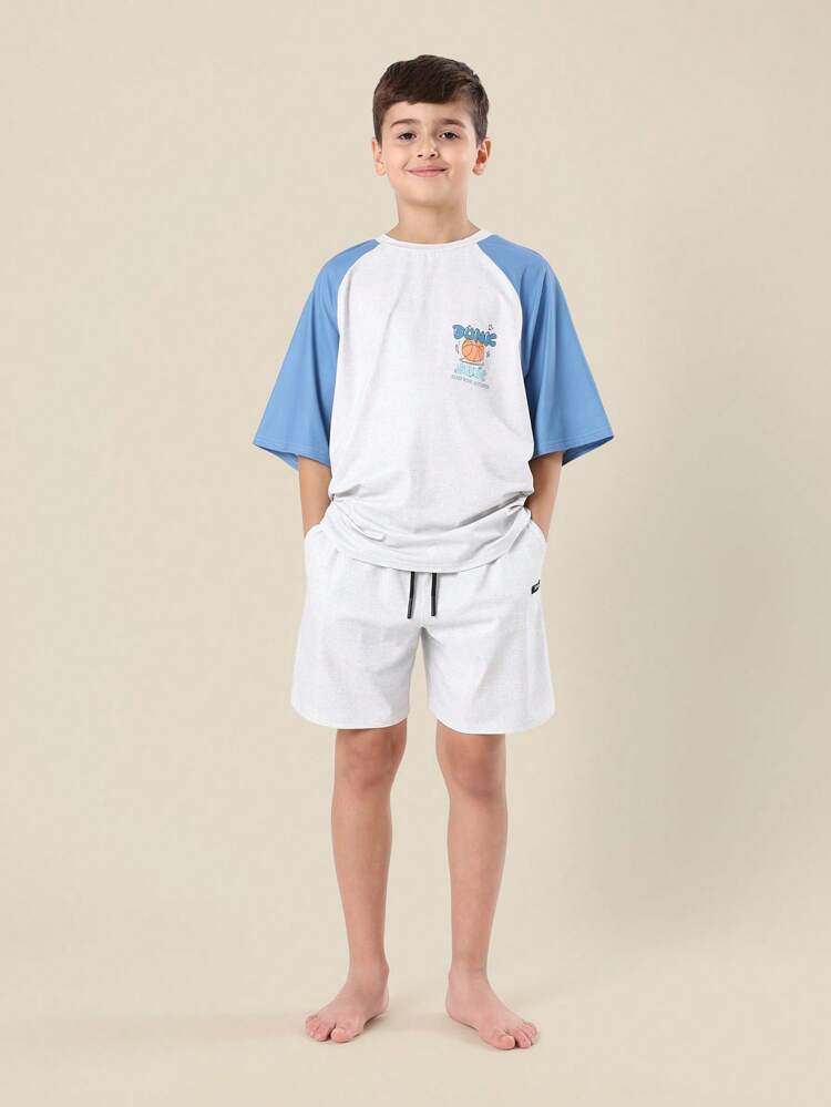 Comfortable Basketball Print Raglan Two Piece Set