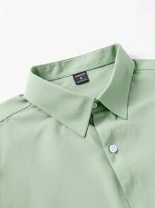 Calvornis Men's Mint Green Polyester Long Sleeve Shirt Collar Business Commuting Shirt With Embroidery Detail Mint Green , Fall