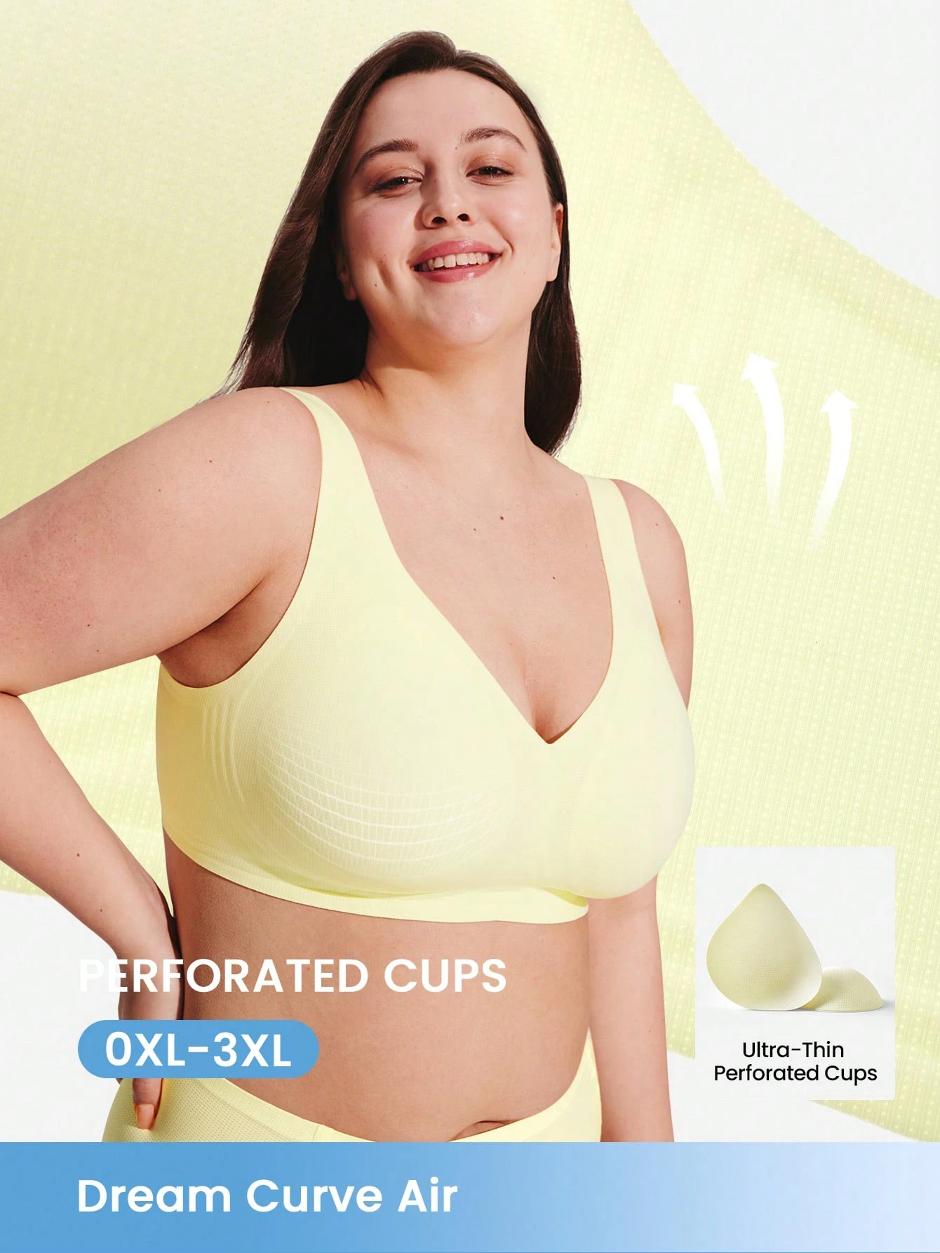Plus Dream Curve Air Soutien-gorge sans fil respirant et sans couture en vert aérien et adhésif. Taille libre, confortable et indispensable. Convient également aux adolescentes, jeunes filles et enfants