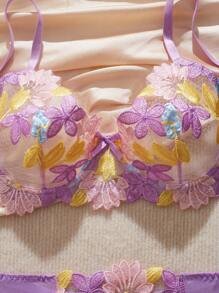 FloralLove 2 piezas Conjunto de ropa interior sexy para mujer con encaje y contraste de color, incluye sujetador con aros y pantie, delgado y fresco