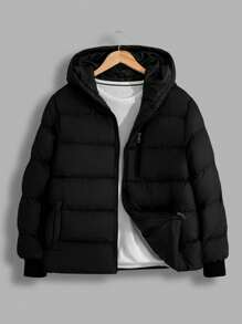 EURMUSE Men Zipper Coat Hooded Regular Wintercoat - Black - View 2