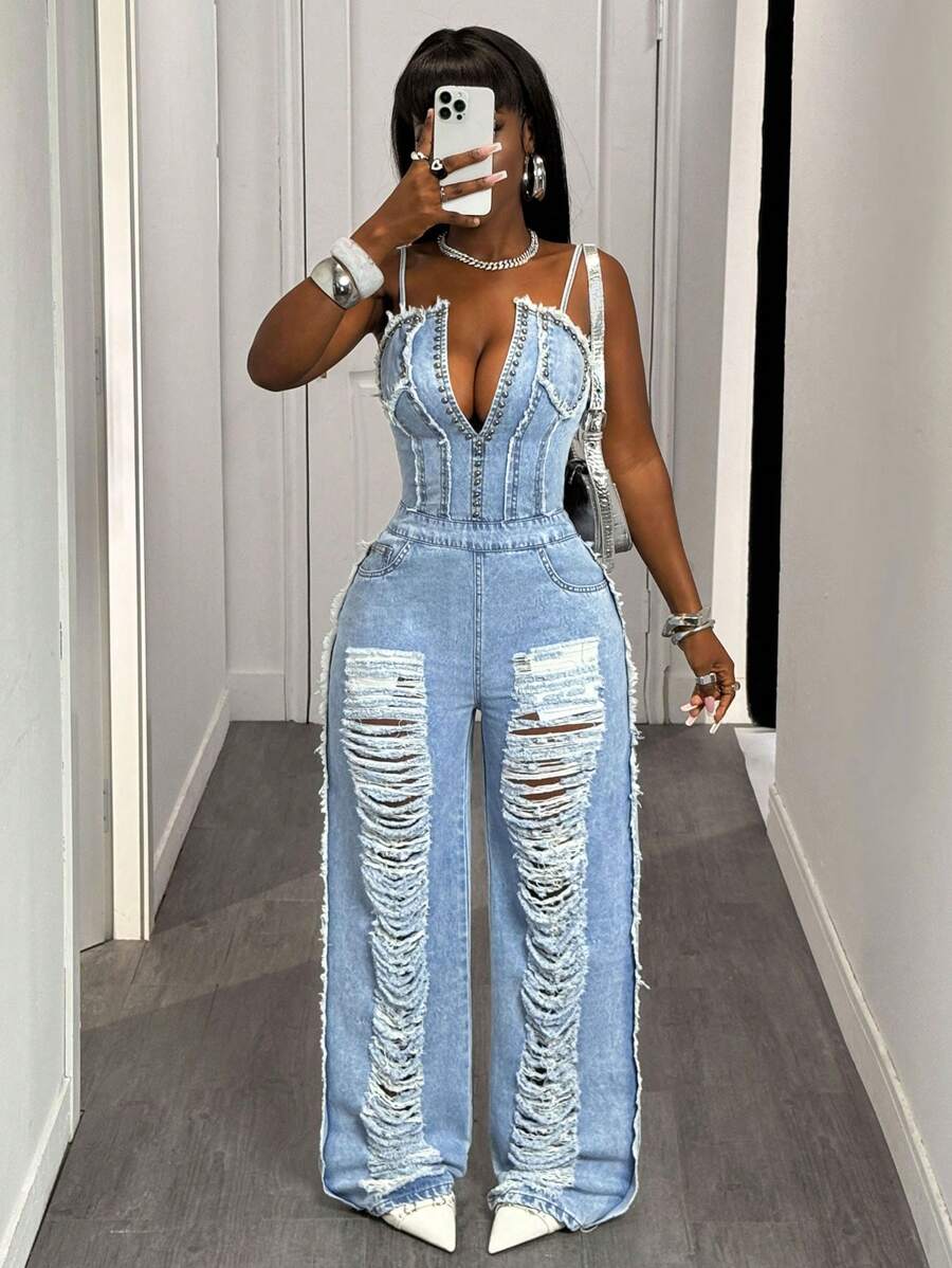 BamGleam 性感牛仔吊带裤和连体裤，适合女士外出和派对穿着