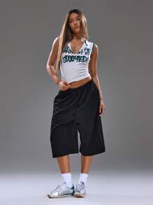 MUSERA Deep Plunge V Neck Fitted Crop Graphic Print Top Summer Spring Streetwear Y2K Cool Girl Cute City Muse